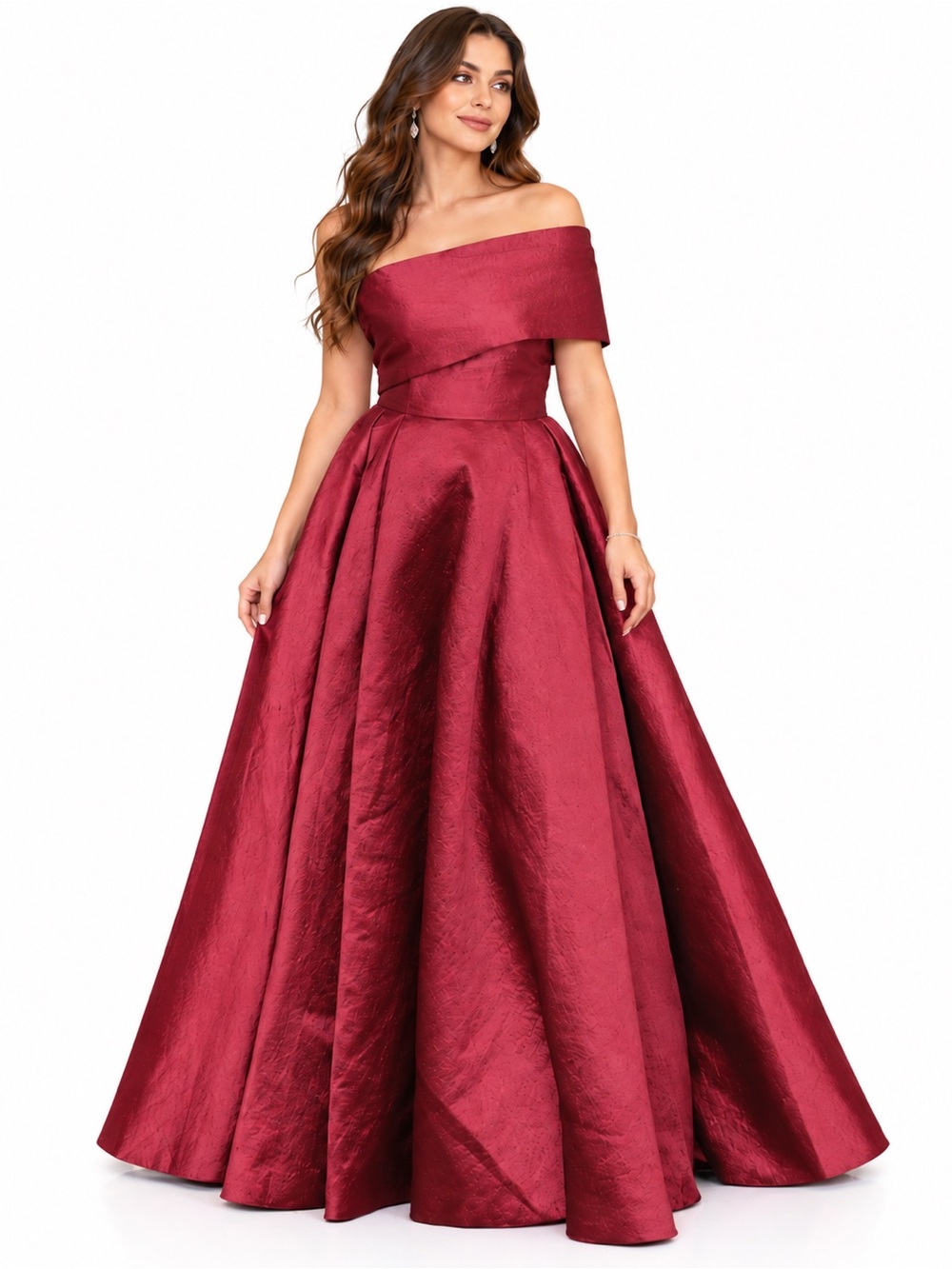 Burgundy Off-Shoulder Satin Ball Gown Formal Maxi Dress XL